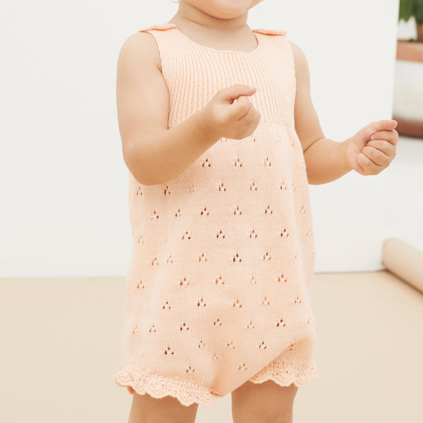 Cleo Knitted Pointelle Baby Romper Peach