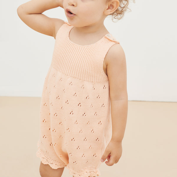 Cleo Knitted Pointelle Baby Romper Peach