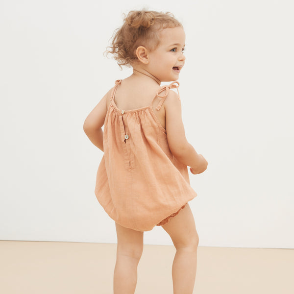 Olivia Spaghetti Strap Cotton Baby Romper (Summer Peach)