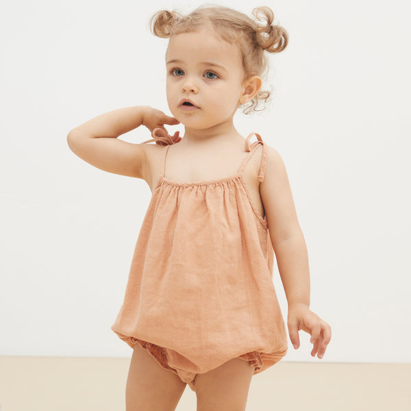 Olivia Spaghetti Strap Cotton Baby Romper (Summer Peach)