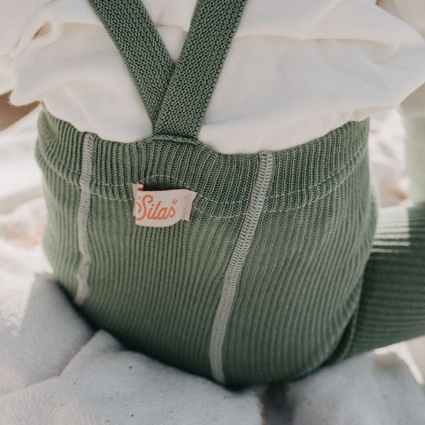 Silly Silas Unisex Footless Rib Tights with Braces (Matcha)