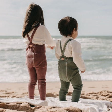 Silly Silas Unisex Footless Rib Tights with Braces (Matcha)