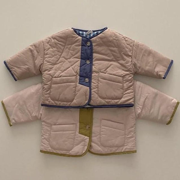 Naya Padded Button Up Spring Jacket (Beige/Blue)