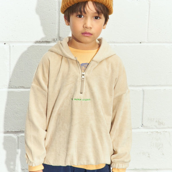 Lori Velvet Half Zip Logo Hoody (Oat)