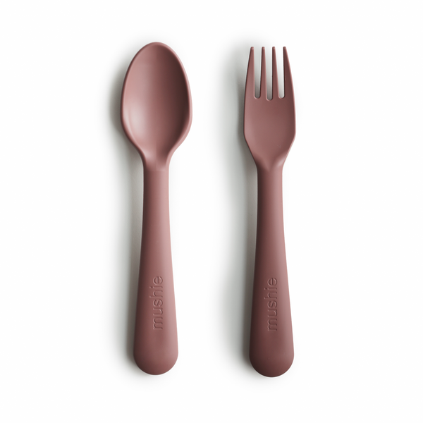 Mushie Fork + Spoon (Woodchuck Pink/Brown)