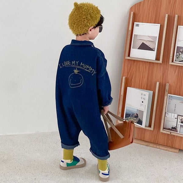 I Love My Mummy All in One Romper Overalls (Blue Denim)