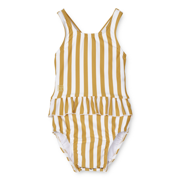 Amina Pinstripe Peplum Swimsuit (Yellow Mellow)