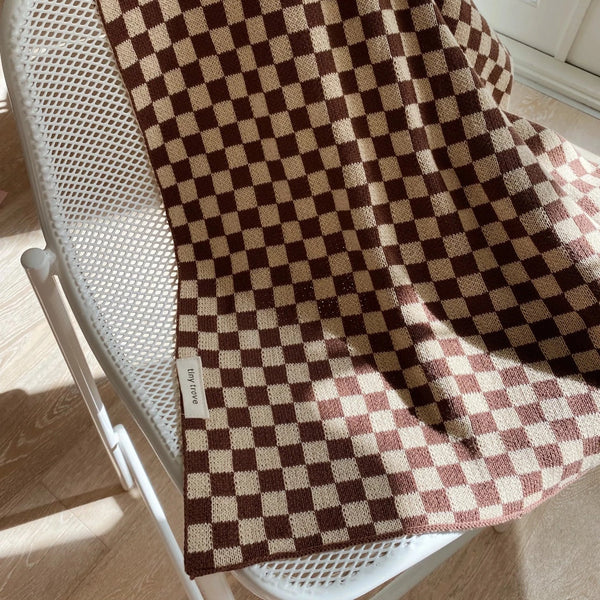Revie Checkerboard Cotton Knit Blanket (Cocoa)