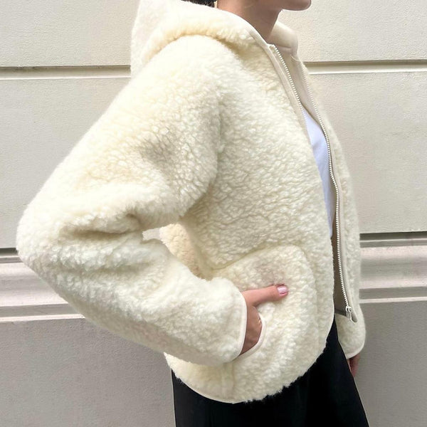 MAMA Ciara 100% Wool Hooded Jacket (Milk)