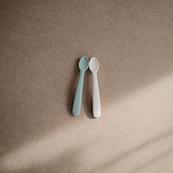 Mushie Silicone Spoon Set (Cambridge Blue and Shifting Sand)